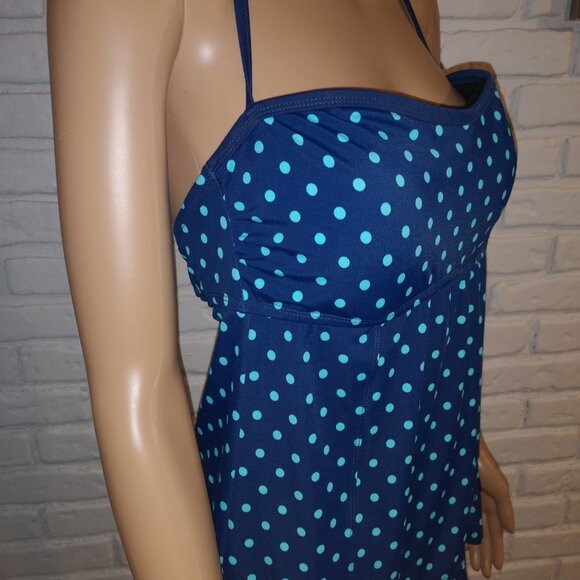 South Point Ladies Size 12 Navy with Teal Polka Dots Tankini Top - Picture 2 of 10